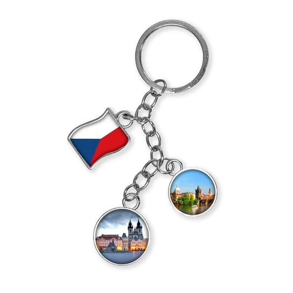 Çek Cumhuriyeti Üçlü Epoksi Metal Çift Taraflı Damla Anahtarlık Czech Republic ürün görseli