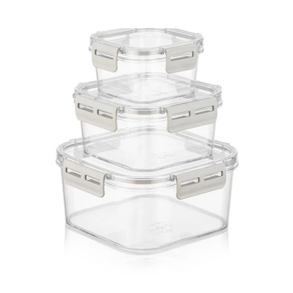 Buffer® 3'lü Pratik Silikon Contalı Sızdırmaz Kapaklı Sağlam İstiflenebilir Saklama Kapları - 8