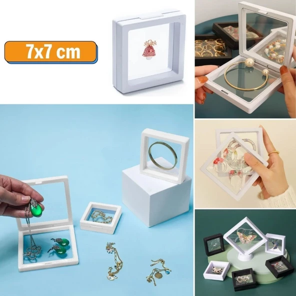 Buffer® 7x7 Cm Standlı 3d Takı Ziynet Hatıra Koleksiyon Saklama Kutusu Şeffaf Film Çerçevesi