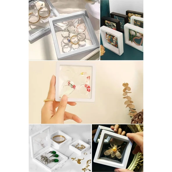 Buffer® 11x11cm Standlı 3d Takı Ziynet Hatıra Koleksiyon Saklama Kutusu Şeffaf Film Çerçevesi - 16