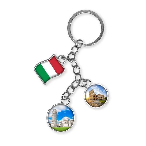 İtalya Üçlü Epoksi Metal Çift Taraflı Damla Anahtarlık Italy ürün görseli