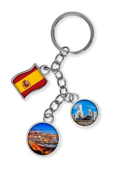 İspanya Üçlü Epoksi Metal Çift Taraflı Damla Anahtarlık Spain - Resim 4