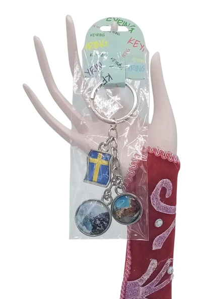 İsveç Üçlü Epoksi Metal Çift Taraflı Damla Anahtarlık Sweden - 5