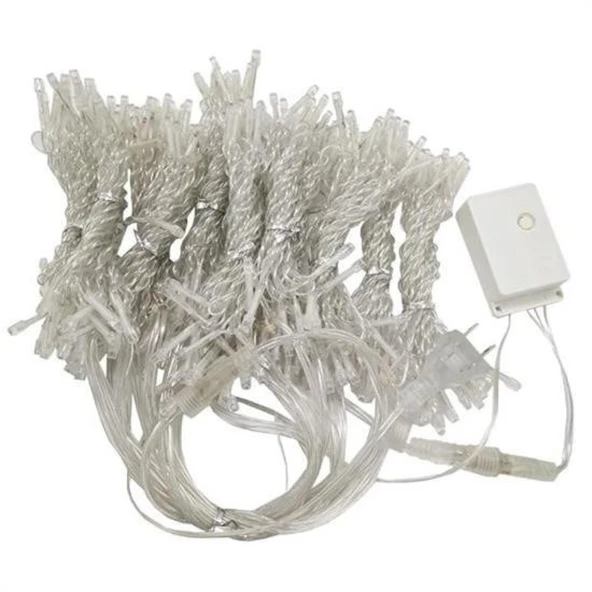 Buffer® 8 Fonksiyonlu 200 Led 10 Saçak Şerit Led 2x2 Perde İp Led  (gün Işığı) - Resim 6