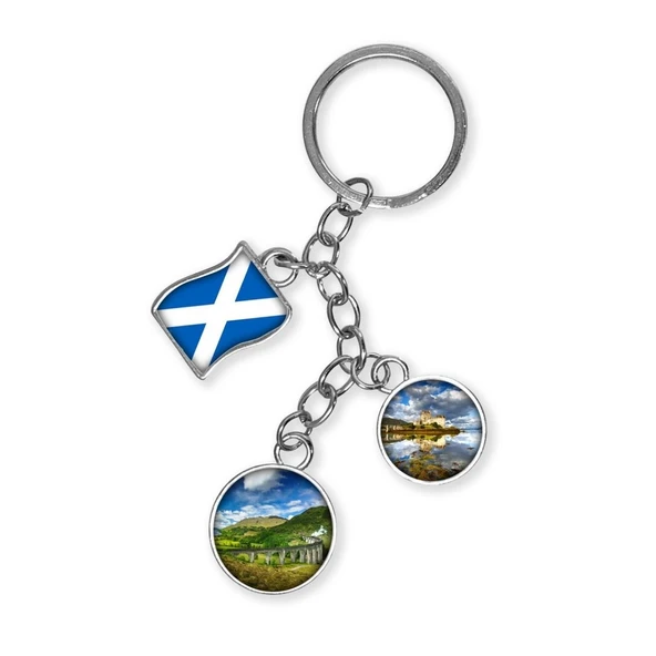 İskoçya Üçlü Epoksi Metal Çift Taraflı Damla Anahtarlık Scotland ürün görseli