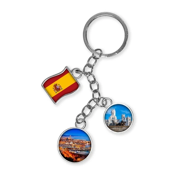 İspanya Üçlü Epoksi Metal Çift Taraflı Damla Anahtarlık Spain ürün görseli