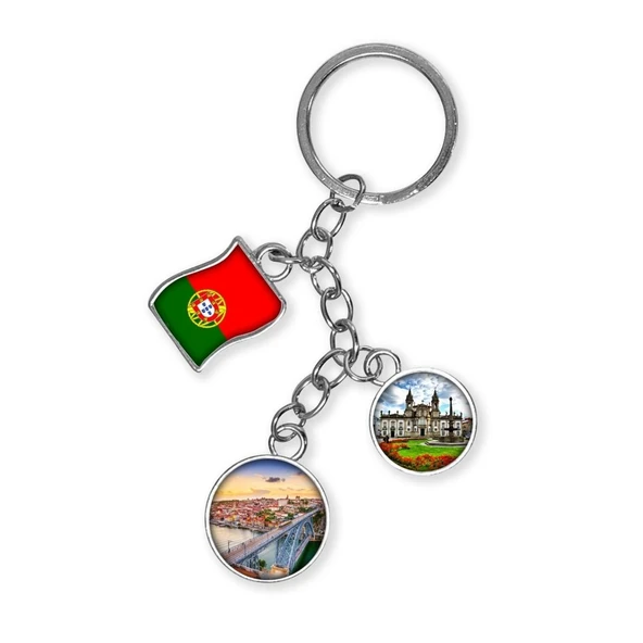 Portekiz Üçlü Epoksi Metal Çift Taraflı Damla Anahtarlık Portugal ürün görseli