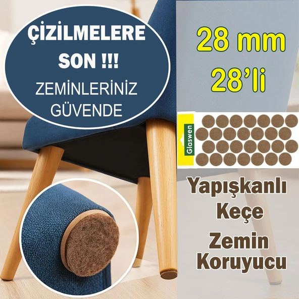 Yapışkanlı Yuvarlak Keçe Masa Sandalye Parke Zemin Ayak Koruyucu Kaydırmaz Keçesi 28 mm (28'Lİ PAKET) ürün görseli 1