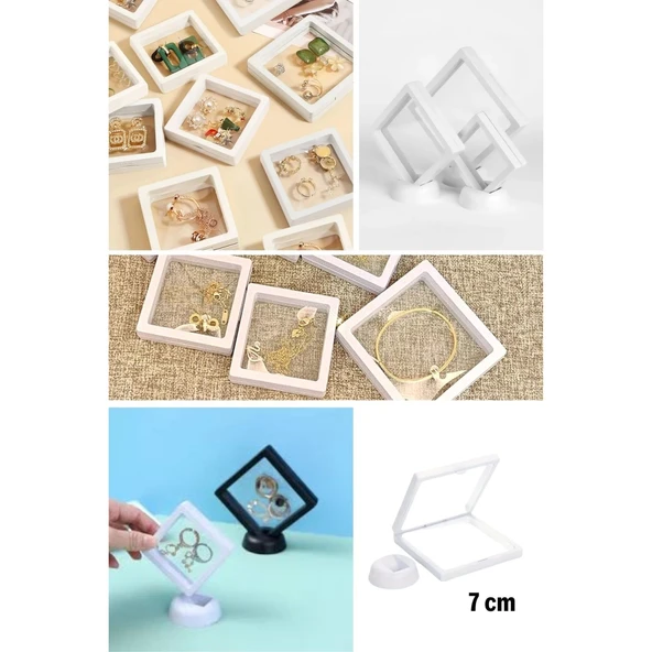 Buffer® 7x7 Cm Standlı 3d Takı Ziynet Hatıra Koleksiyon Saklama Kutusu Şeffaf Film Çerçevesi - 7