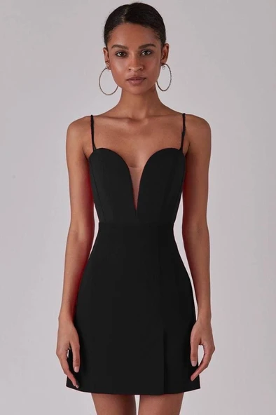 Kadın Derin V Yaka Sırt Dekolteli Fırsat Ürün Mini Elbise - Resim 2