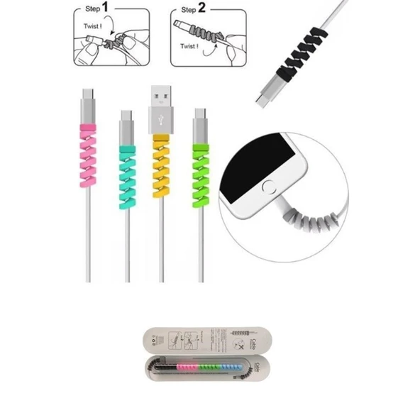 Buffer® 4lü Apple, Android Şaj Kablosu Koruyucu Silikon Spiral Yay Aparat - 6