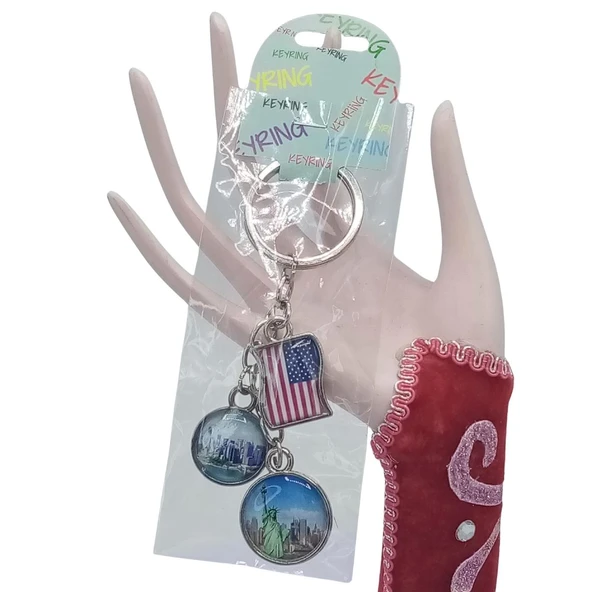 ABD Üçlü Epoksi Metal Çift Taraflı Damla Anahtarlık Usa - Resim 2