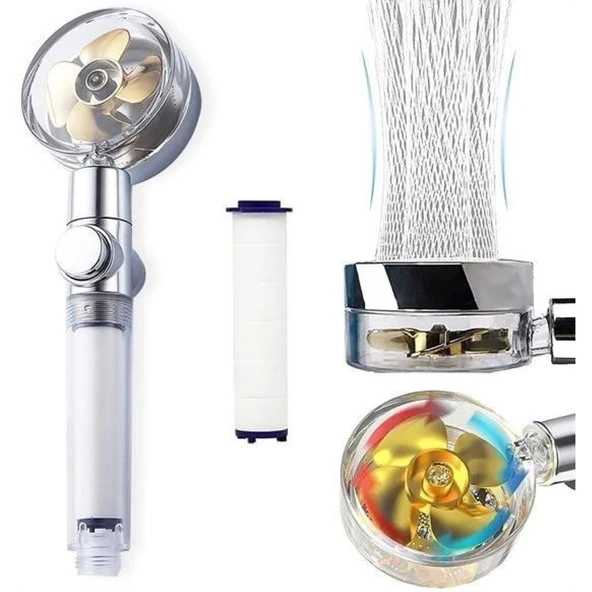 Buffer® Turbo Pervaneli Ve Filtreli Su Tasarruflu 360 Derece Dönebilen Tazyikli Duş Başlığı