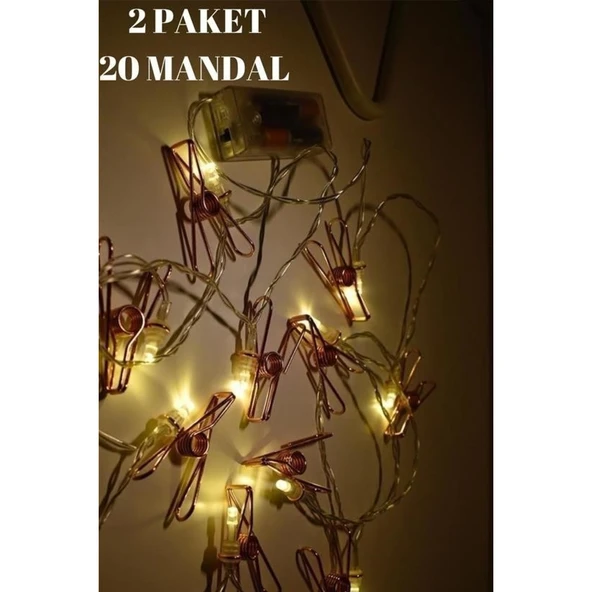 Buffer® Bakır Renkli Led Işıklı Fotoğraf Asma Işık Süsleme Mandalları - 5