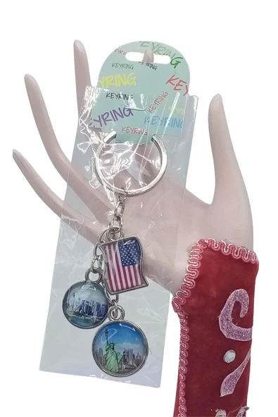 ABD Üçlü Epoksi Metal Çift Taraflı Damla Anahtarlık Usa - Resim 5