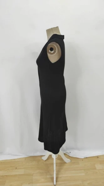 Kadın V Yakalı önden Düğmeli Kaşkorse Elbise - Resim 9