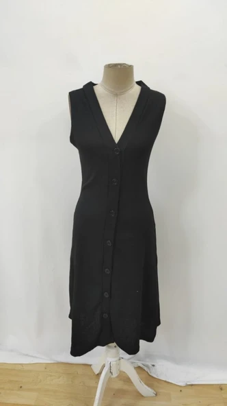 Kadın V Yakalı önden Düğmeli Kaşkorse Elbise - Resim 7