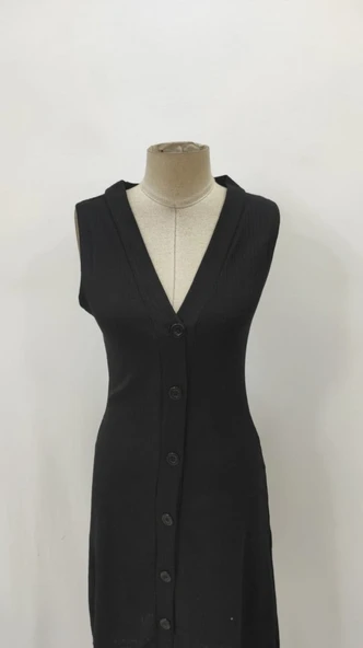 Kadın V Yakalı önden Düğmeli Kaşkorse Elbise - Resim 8