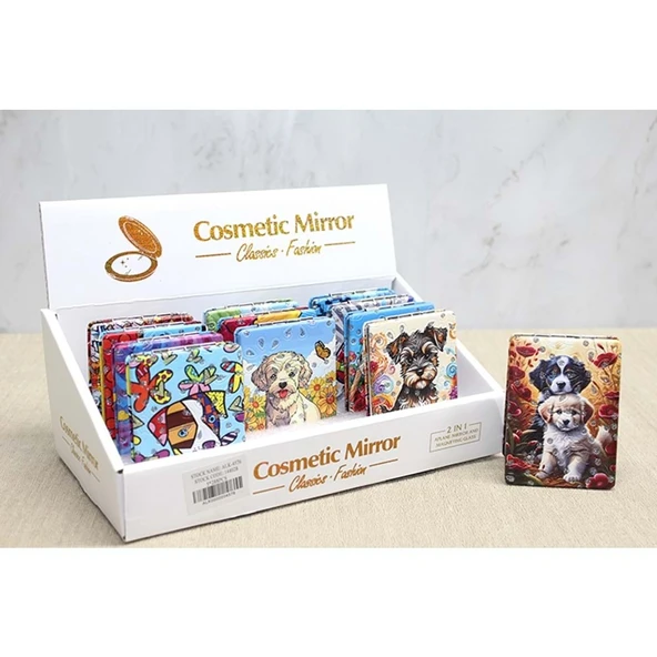 Sevimli Köpek Tasarımıyla Taş İşlemeli İnce El Aynası Dikdörtgen ürün görseli