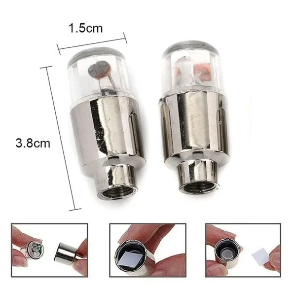 BUFFER® Araç ve Bisiklet İçin 2’li Mavi LED Hava Valfi Işık Kapakları–Gece Parlayan Lastik Lambası Sibop Kapağı - Resim 3