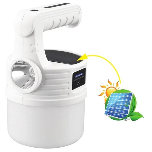 BUFFER® LED Güneş Enerjili Kamp Lambası–2000 Lümen Süper Parlak, 5 Aydınlatma Modlu,USB ile Şarj Edilebilir Dış Mekan,Asılabilir Torch El Feneri - 3