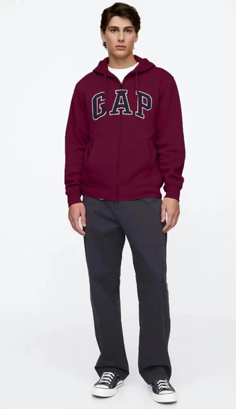 Gap V-Heritage Gap Logo Fz-Snl 674144 Erkek Kapüşonlu Fermuarlı Sweatshirt - Resim 4