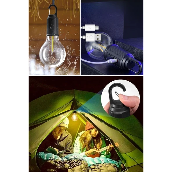Buffer® Şarj Olabilen 3 Farklı Mod Led'li Kendiliğinden Asma Kancalı Kamp,dış Cephe Lambası - 7