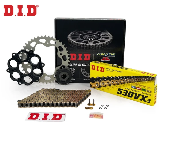 ZİNCİR DİŞLİ SETİ DUCATI MULTISTRADA S (1200 cc)  (2010-2017) / DUCATI / MULTISTRADA S / 1200cc / ZİNCİR: DID-530VX3 (Gold)-108 / ÖN DİŞLİ: JT (15T)  / ARKA DİŞLİ: SUNSTAR (40T) / 2010-2011-2012-2013- ürün görseli 1