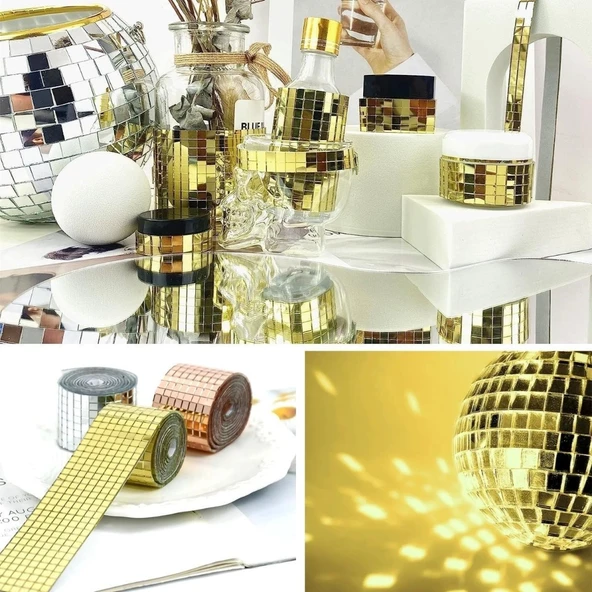 Buffer®1 Metre Uzunluğunda Gold Renk Aynalı Mozaik Taşlı Dekor Bandı 4 Cm X 1 Mt - 4