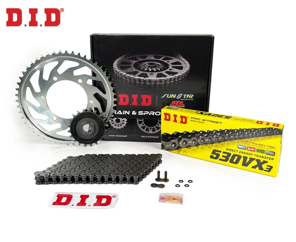 ZİNCİR DİŞLİ SETİ SUZUKI GSX F (600 cc)  (1998-2006) / SUZUKI / GSX F / 600cc / ZİNCİR: DID-530VX3 (Çelik)-118 / ÖN DİŞLİ: JT (15T)  / ARKA DİŞLİ: SUNSTAR (47T) / 1998-1999-2000-2001-2002-2003-2004-20