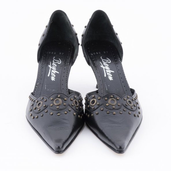 Beyken Hakiki Deri Siyah Kadın Topuklu Ayakkabı - 2