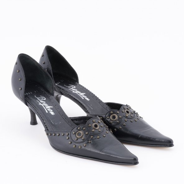 Beyken Hakiki Deri Siyah Kadın Topuklu Ayakkabı - 3