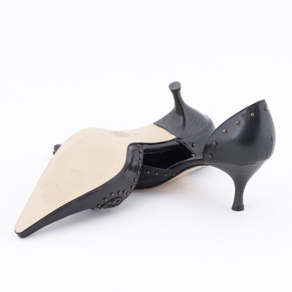 Beyken Hakiki Deri Siyah Kadın Topuklu Ayakkabı - 5