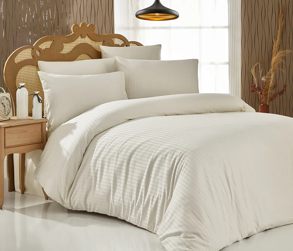 Komfort Home Çift Kişilik Çizgili Pamuk Saten Nevresim Takımı - 1