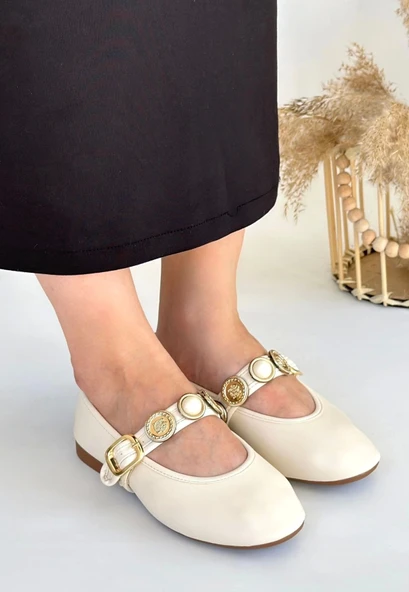 Atnis Bej Cilt Ayakkabı Kadın Babet - Resim 3