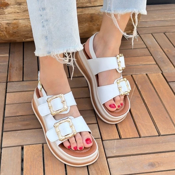 Stan Beyaz Cilt Kadın Sandalet - Resim 4