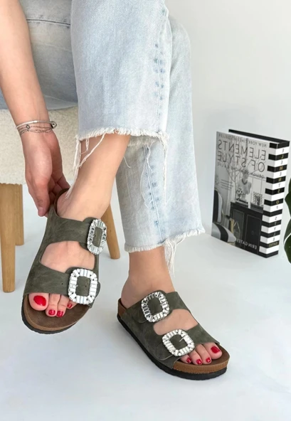 Nool Yeşil Nubuk Kadın Terlik - Resim 2