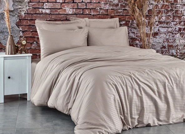 Komfort Home Tek Kişilik Çizgili Pamuk Saten Nevresim Takımı - 1