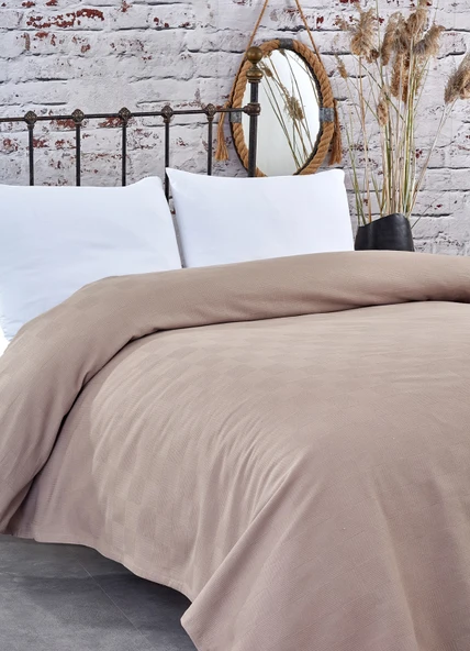 Komfort Home Tek Kişilik Dama Desen %100 Pamuk Pike / Sütlü Kahve - 1