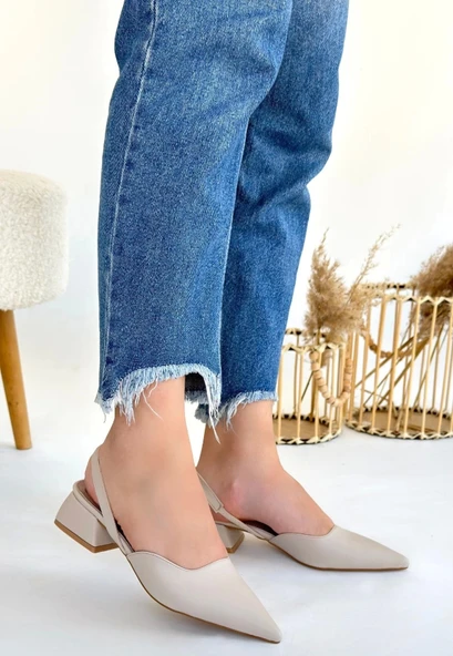 Jenti Bej Cilt Kadın Topuklu Ayakkabı - Resim 3