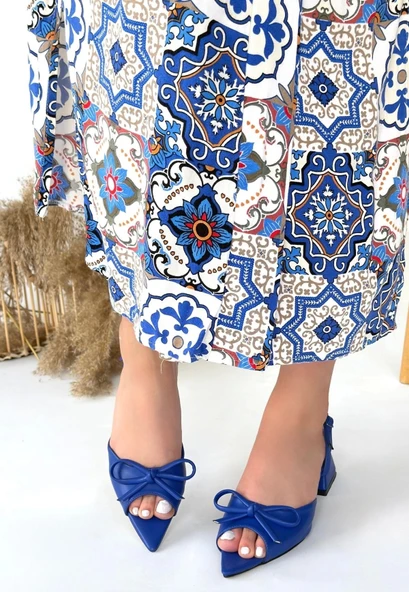 Lotta Mavi Cilt Kadın Topuklu Ayakkabı - Resim 2