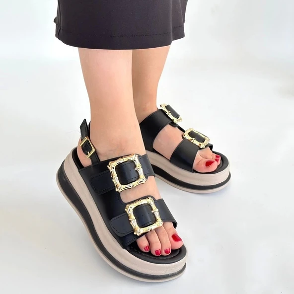 Stan Siyah Cilt Kadın Sandalet - Resim 4