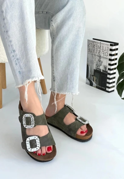 Nool Yeşil Nubuk Kadın Terlik ürün görseli