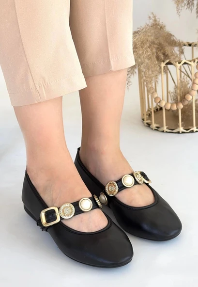 Atnis Siyah Cilt Ayakkabı Kadın Babet ürün görseli