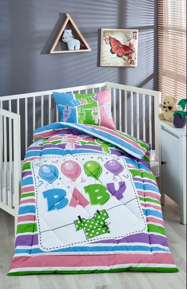 Komfort Home Baskılı %100 Pamuklu Silikon Elyaf Bebek Yorganı+Yastık ürün görseli