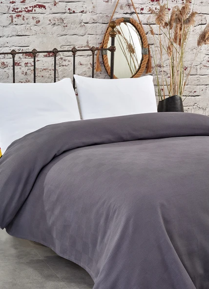 Komfort Home Çift Kişilik Dama Desen %100 Pamuk Pike / Antrasit - 1