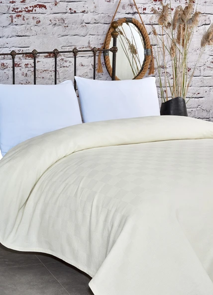 Komfort Home Çift Kişilik Dama Desen %100 Pamuk Pike / Krem - 1