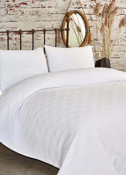 Komfort Home Çift Kişilik Dama Desen %100 Pamuk Pike / Beyaz - 1