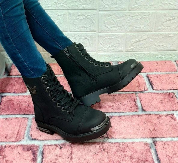 Hammerjack 17600.f Siyah Renk Hakiki Deri Fermuarlı Bağacaklı Erkek Çocuk Bot - Resim 2