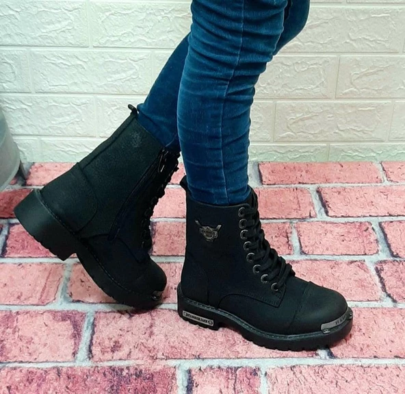 Hammerjack 17600.f Siyah Renk Hakiki Deri Fermuarlı Bağacaklı Erkek Çocuk Bot - Resim 3